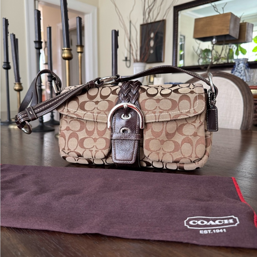 Vintage Coach Brown Monogram Shoulder Bag